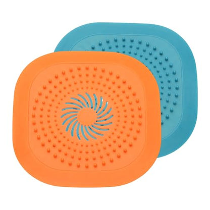 uxcell 2 Pcs Square Drain Cover, 5.9 Inch Shower Hair Catcher Drain Cover for Shower Room Bathtubs Kitchen Sink Laundry Room, Orange/Blue - color: Orange/Blue