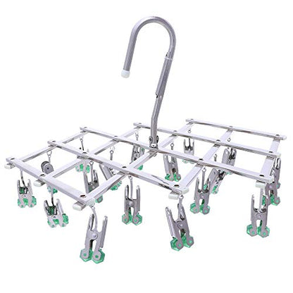 Drying Hanger,Hanging Drying Rack,Drip Hanger Stainless Steel with 18 Pegs for Laundry Underwear Socks Bra Panty,Quickly Remove Clothes from Hanger,Windproof,Folding Portable,Green - color: Geeen