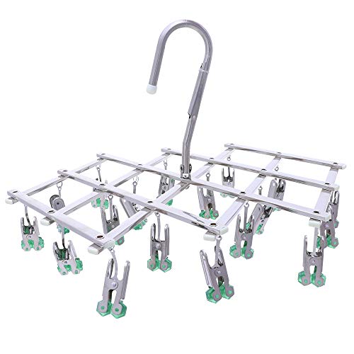 Drying Hanger,Hanging Drying Rack,Drip Hanger Stainless Steel with 18 Pegs for Laundry Underwear Socks Bra Panty,Quickly Remove Clothes from Hanger,Windproof,Folding Portable,Green - color: Geeen