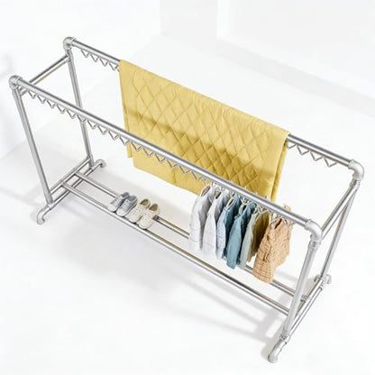 7.2ft Clothes Drying Rack, Heavy Duty Steel Laundry Rack Indoor Outdoor, Blanket Rack Clothesline with Hooks(Height 5.3ft/1.6m) - size: Height 5.3ft/1.6m