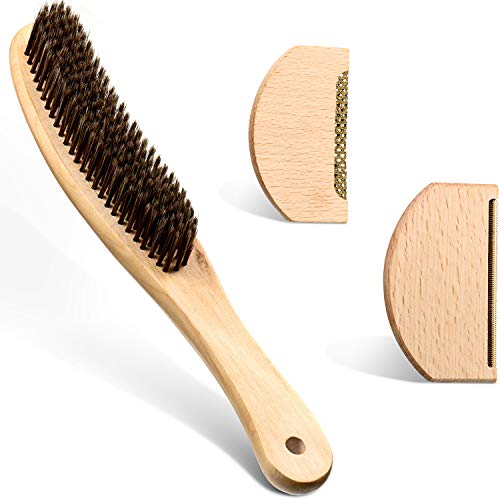 Boao 3 Pcs Wood Sweater Comb Fabric Shaver Lint Remover Brush Pack