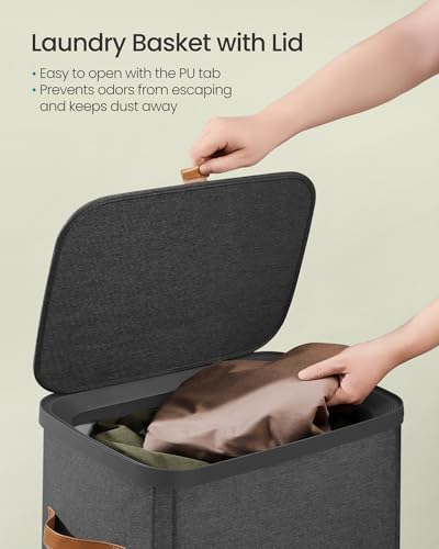 SONGMICS Laundry Basket, 100L Laundry Hamper with Lid, 1 Removable Bag - color: Ink Black, size: 100 L (1-Section)