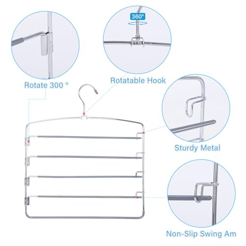 Pants Hangers 6 Pack 5 Layers Multi Functional Pants Rack Swing Arm Space Saver Hanger for Trousers Jeans Towels Scarf （Grey） - color: Grey-6 Pack