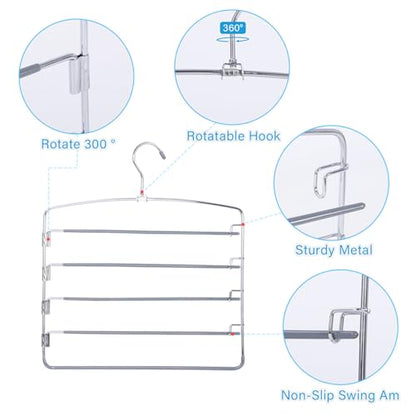 Pants Hangers 6 Pack 5 Layers Multi Functional Pants Rack Swing Arm Space Saver Hanger for Trousers Jeans Towels Scarf （Grey） - color: Grey-6 Pack