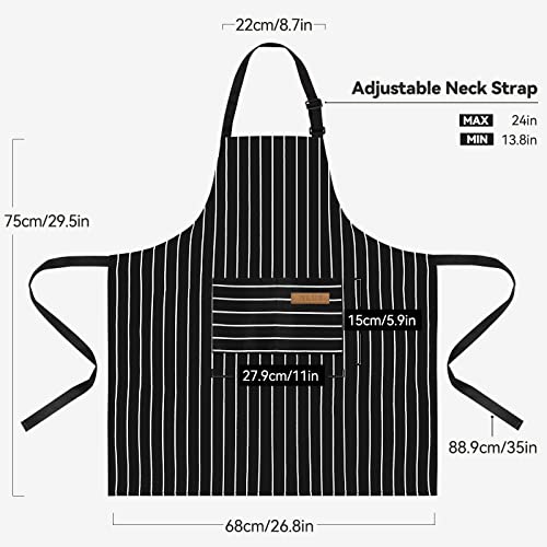NLUS 2 Pack Cooking Aprons for Women with Pockets Adjustable Kitchen Bib Aprons for Women Men Chef, Black/White Stripe (Classic Black/White Stripes) - color: White/Black-2