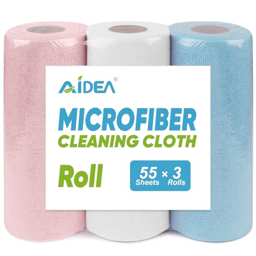 AIDEA Microfiber Cleaning Cloth Roll 165 Sheets 3 Roll,Paper Towels 11 x 9 - color: Multicolor, size: 55 Count (Pack of 3)