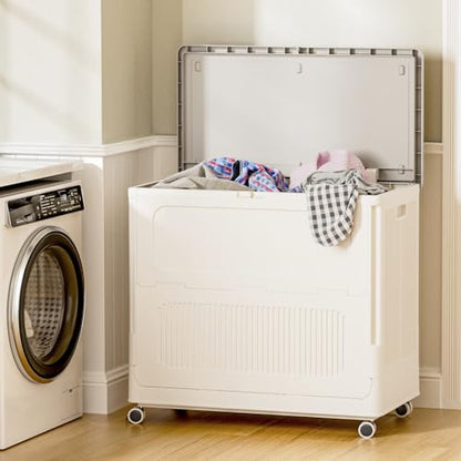 Extra Large Laundry Hamper with Lid Wheels 180L - color: Milky, size: 180L