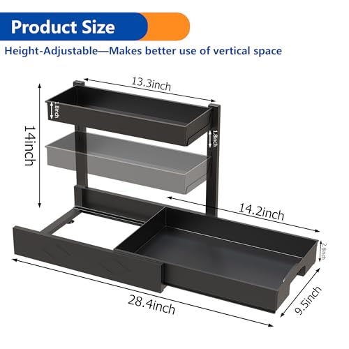 BLULEE 2 Pack Under Sink Organizer, Adjustable Pull Out Storage Rack