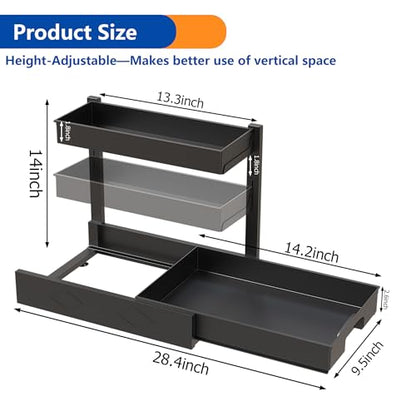BLULEE 2 Pack Under Sink Organizer, Adjustable Pull Out Storage Rack