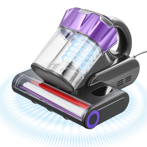 VEVOR Mattress Vacuum Cleaner, 550W Bed Vacuum Cleaner with 18Kpa Powerful Suction and Dual Dust Bin, HEPA Filter & Heating, Ultrasound Tech & Cleaning Lights, Handheld for Bed, Sofa, Corded, Gray - color: Dark Gray + Purple