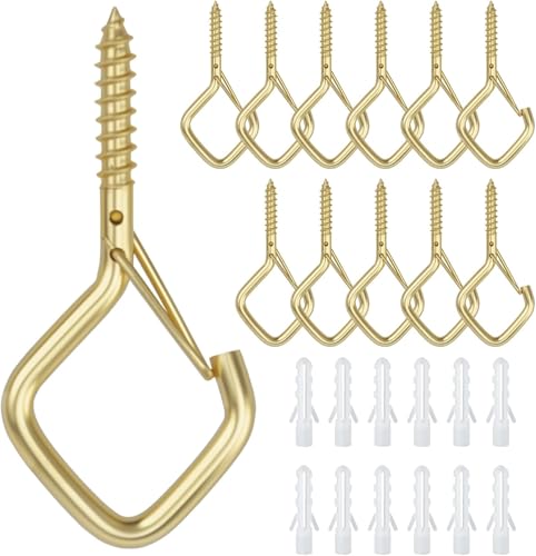 12 PCS Q-Hanger Hooks for String Lights, Ceiling Hangers for Plants & Wind Chimes, Christmas Decorations Outdoor Hooks Gold (No Drill Bit) - color: Gold, size: 12