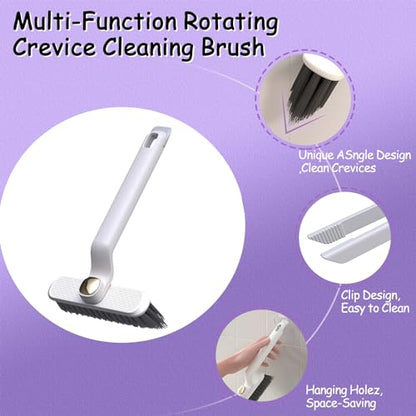 Multi-Function Rotating Crevice Cleaning Brush, 360-Degree Rotating Crevice Household Cleaning Brushes, No Dead Corners Hard Bristle Crevice Gap Brush Tool for Bathroom Household Kitchen (White)