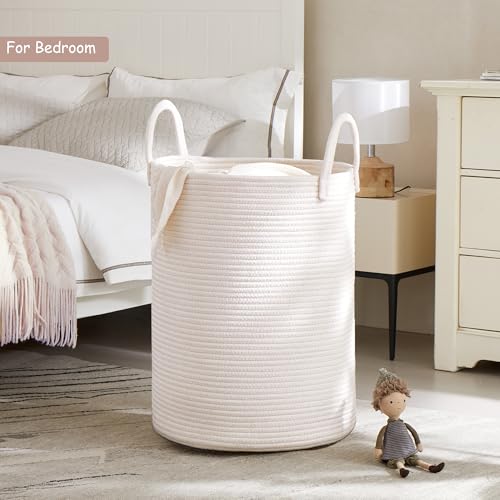80L Large White Laundry Hamper Basket Woven Rope Tall Hamper - color: White, size: Extra Large (80L)