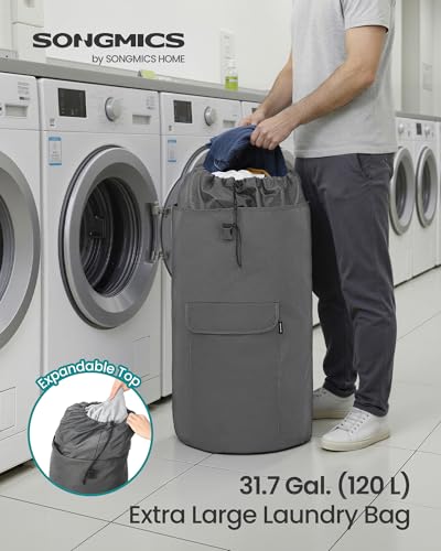 SONGMICS Laundry Bag, Laundry Backpack, Heavy-Duty, 31.7 Gallons (120 L) - color: Slate Gray, style: 120 L