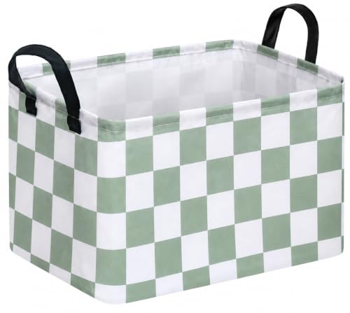 Sage Green Storage Basket Girls Organizer Bin Gift Baskets for Home/Dorm/Kitchen/Pet/Office/Closet/Shelf - color: Grey green white square