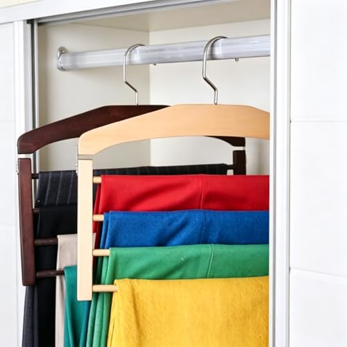 4 Tier Wooden Pants Hanger, Multi Layer Trouser Hanger, Solid Wood, with 360 Swivel Hook, Space Saving Closet Organizer for Jeans, Slacks and Scarves (Vintage)