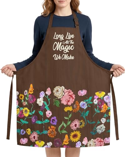 Women Apron, Cute Kitchen Aprons for Women, Girls - color: Brown Flower