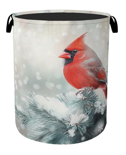 Red Cardinal Foldable Laundry Hamper - Waterproof Fabric Storage Basket with Handles, Clothes Hampers for Laundry,Bedroom,Dorm - color: Red Cardinal