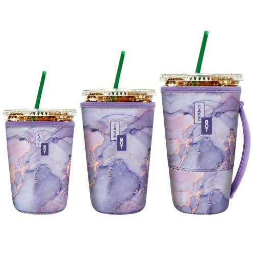 Fintie 3 Pack Reusable Iced Coffee Sleeve Insulated Drink Cup Cover - color: Lilac Marble