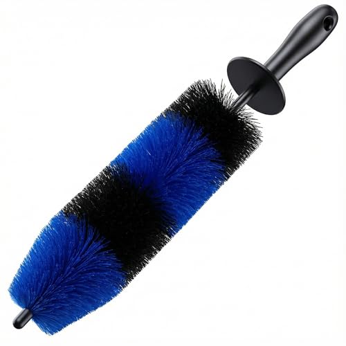 TAKAVU Wheel & Tire Brush, Long Soft Bristle, Easy Reach for Rims (Blue) - color: Blue & Black