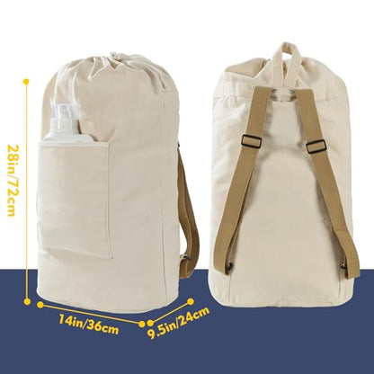 Canvas Laundry Bag, Laundry Backpack, Beige, X-Large - color: BEIGE, size: X-Large