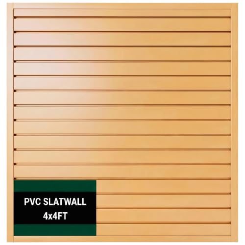 Slat Wall Paneling 4x4 ft Garage Organizer Storage Systems, Heavy Duty PVC Slatwall Panels for Garage Organizer Product, PVC Wall Mounted Tool Storage Slate Board for Home and Workshop (Woodgrain) - color: Woodgrain, size: 4X4FT