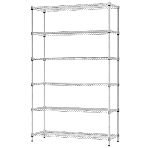 IZEUK 6-Tier Wire Shelving Unit, Adjustable Metal Storage Rack for Home - color: Chrome, size: 6 Tier, 17.7" D*47.2" W*82.4" H