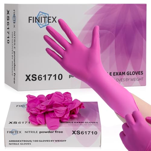FINITEX Nitrile Disposable Latex-Free Gloves - 3.5mil 100PCS Powder-Free Latex Free Cleaning Medical Exam Food Gloves - color: Rose Red (X-small 100)