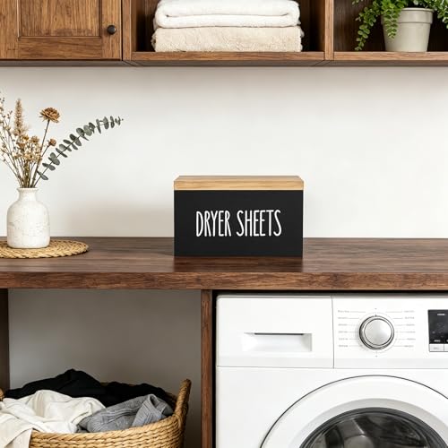 Dahey Dryer Sheet Holder, Laundry Wooden Container Holds 180 Sheets, Black - color: Black