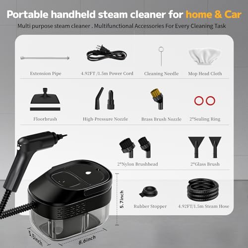 Steam Cleaner, 3-Level Adjustable Portable Steamer for Cleaning - color: Classic Black