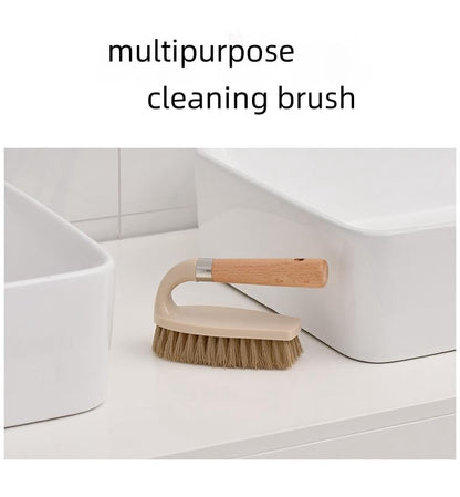 Stiff Bristle Brush, Powerful Cleaning Brush with Wooden Handle for Comfortable Grip. Ideal for Bathrooms, Tiles, Sinks, Carpets, Pools, Garages, and Floor Cleaning. (Gray)
