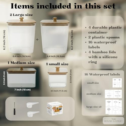 Laundry Pods Storage Container, Clear Laundry Room Organization and Storage,Detergent Powder Container,with Wooden Lids & Labels, 4 Pack