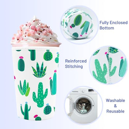 Iced Coffee Sleeve Reusable Neoprene Cup Sleeves, Cactus - color: Cactus