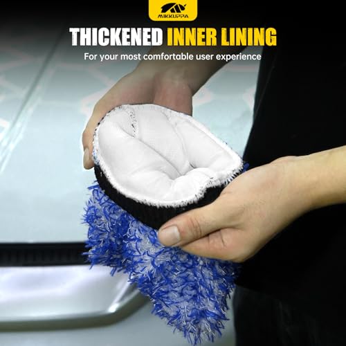 MIKKUPPA Microfiber Car Wash Mitt, Blue, 2 Pack, 11" x 8" - color: Blue
