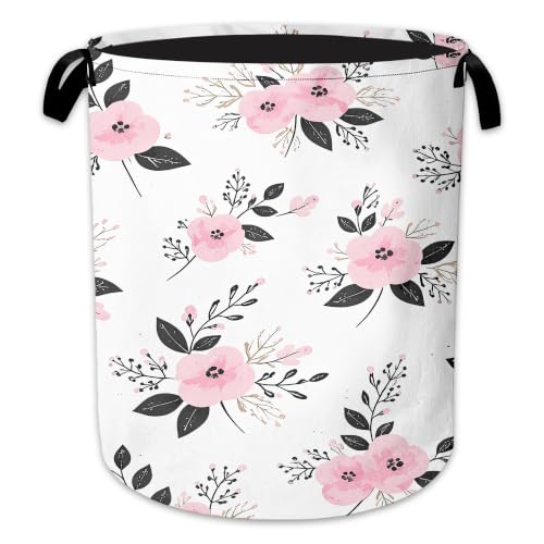 Pink Flower Laundry Hamper, Vintage Leaf Laundry Baskets, Waterproof Oxford Cloth for Room/Bathroom/Bedroom/Dormitories 16x20.8 Inch - color: Pink Flower