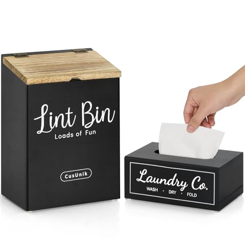 Magnetic Lint Bin and Dryer Sheet Holder Set for Laundry Room Organization - color: Black