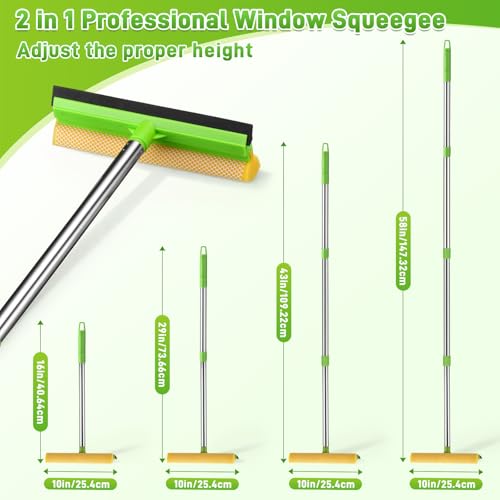 2 in 1 Car Window Squeegee and Collapsible Bucket Set with Long Handle Car Interior Glass Cleaning Tool Reusable Pads Towel Spray Bottle for Home Outdoor Office Commercial Use