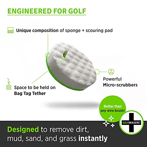 Instant Golf Eraser, Premium Dual-Sided Sponge - Golf Club Cleaner, Golf Ball Cleaner, Golf Club Groove Cleaner 6-Pack with Tether, 12-Pack Refill, Premium Embroidered Golf Towel with Clip - color: Golf Bundle
