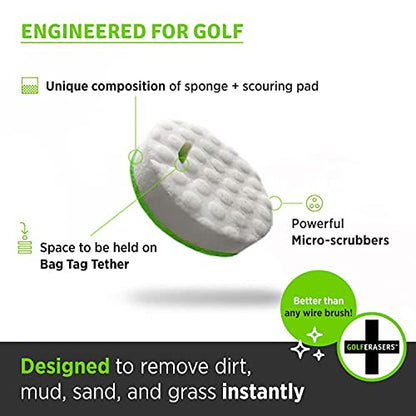 Instant Golf Eraser, Premium Dual-Sided Sponge - Golf Club Cleaner, Golf Ball Cleaner, Golf Club Groove Cleaner 6-Pack with Tether, 12-Pack Refill, Premium Embroidered Golf Towel with Clip - color: Golf Bundle