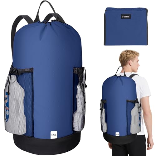 BALEINE 2PK 120L Laundry Bag Backpack, 900D Oxford Fabric Large Travel Laundry Bags with Shoulder Straps and 2 Mesh Pockets for College Dorm, Apartment, Laundromat (Navy, 120L) - color: Navy, size: 120L - 2PK