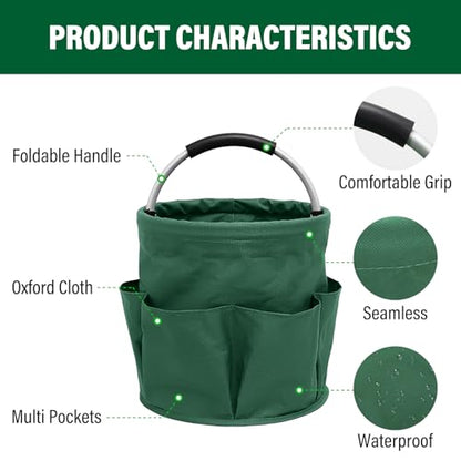 Multifunctional Folding Basket with Handles: Portable Picnic Baskets, Outdoor Beach Baskets, Garden Picking Baskets, Gift Baskets, Collapsible Bathroom Storage Baskets (Green) - color: Green
