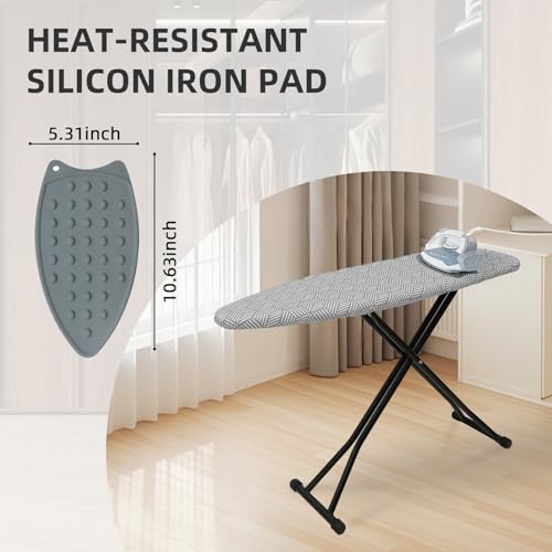 Ironing Board Adjustable Height Folding Ironing Board with Iron Pad, Heat-Resistant Cover, Thick Steel Tube Compact Iron Board (Grey) - color: Gray