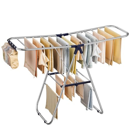 SONGMICS Clothes Drying Rack, Foldable Metal Airer, 17 x 51.2 x 39 Inches - color: Blue, size: 51.2"W x 39"/44.9"H