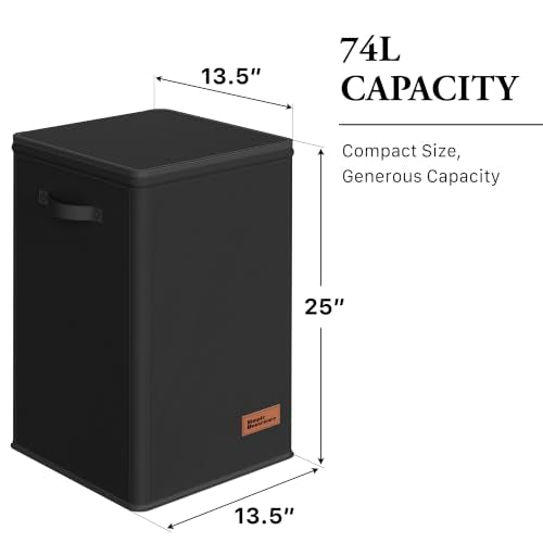 Simple Houseware Foldable Laundry Hamper Basket with Lid and Bag, Black - color: Black
