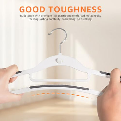 Yolife Cascading Plastic Clothes Hangers 10 Pack with Inner Hook for Vertical Storage, Slim Space Saving Hangers with Non-Slip Pads, 360° Swivel Metal Hook, Versatile, White & Gray - color: White & Gray