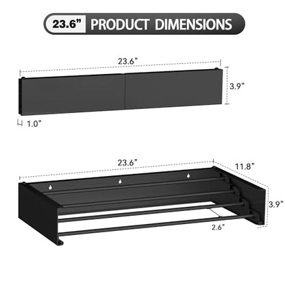 FOCHIER F Laundry Drying Rack Wall Mounted Clothes Drying Rack Black,23.6" - color: Black, size: 23.6"