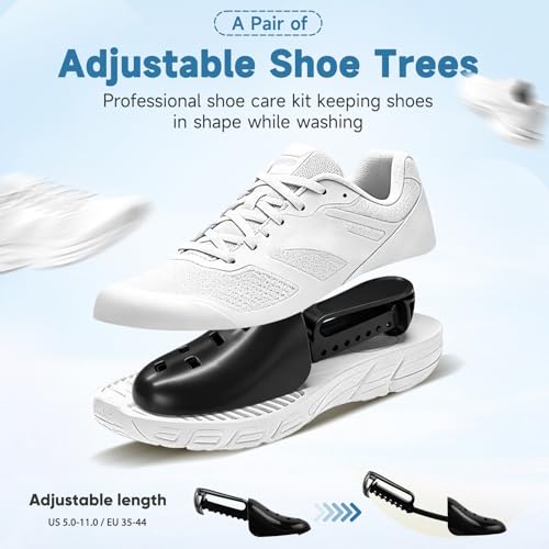 2PCS XXL Shoe Washing Machine Bag with Adjustable Shoes Trees - Heavy Duty Reusable Shoe Laundry Bag for Washer and Dryer - 360° Deep Clean & Protect Chenille Microfiber Sneakers Wash Bags - White - color: White
