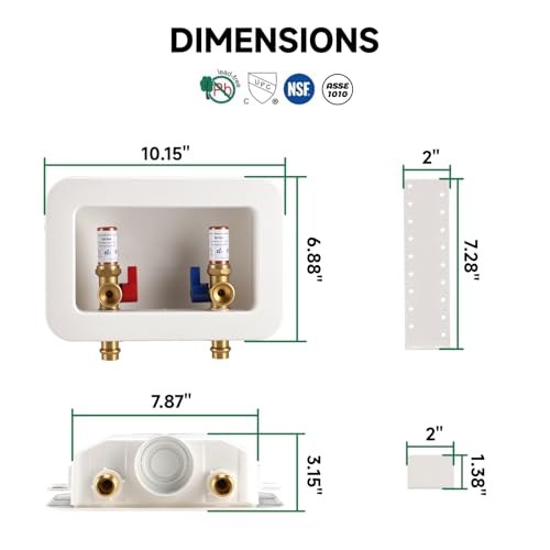 Washing Machine Outlet Box with Center Drain, 1/2" Press Fit Connect, 3/4" MHT Outlet,Red Copper Water Hammer Arrestor,PEX Laundry Box - size: Press fit connect