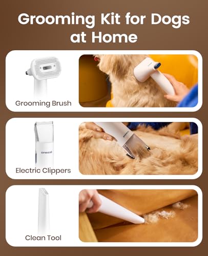 oneisall Dog Grooming Vacuum - 15000Pa Suction, Captures 99% Pet Hair to Reduce Shedding, Dog Grooming Clippers & Quiet Brush (≤59dB) with 4 Accessories, 2L Dust Canister for Home Cleaning - color: Blue