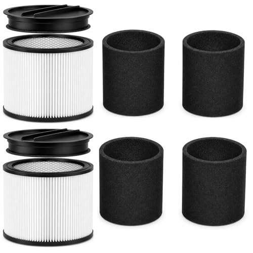 90304 Replacement Filter for Shop Vac, 2 Filters + 2 Lids + 4 Foam Sleeves - color: White